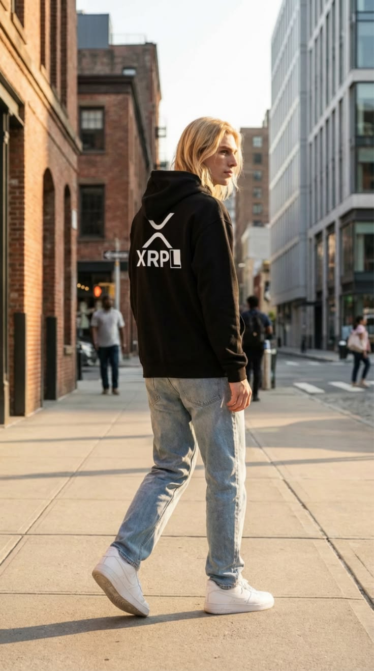 Model wearing stylish XRP Sweatshirt 