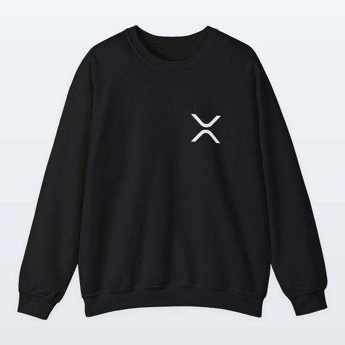 Black XRP sweatshirt with a white logo on a light gray background