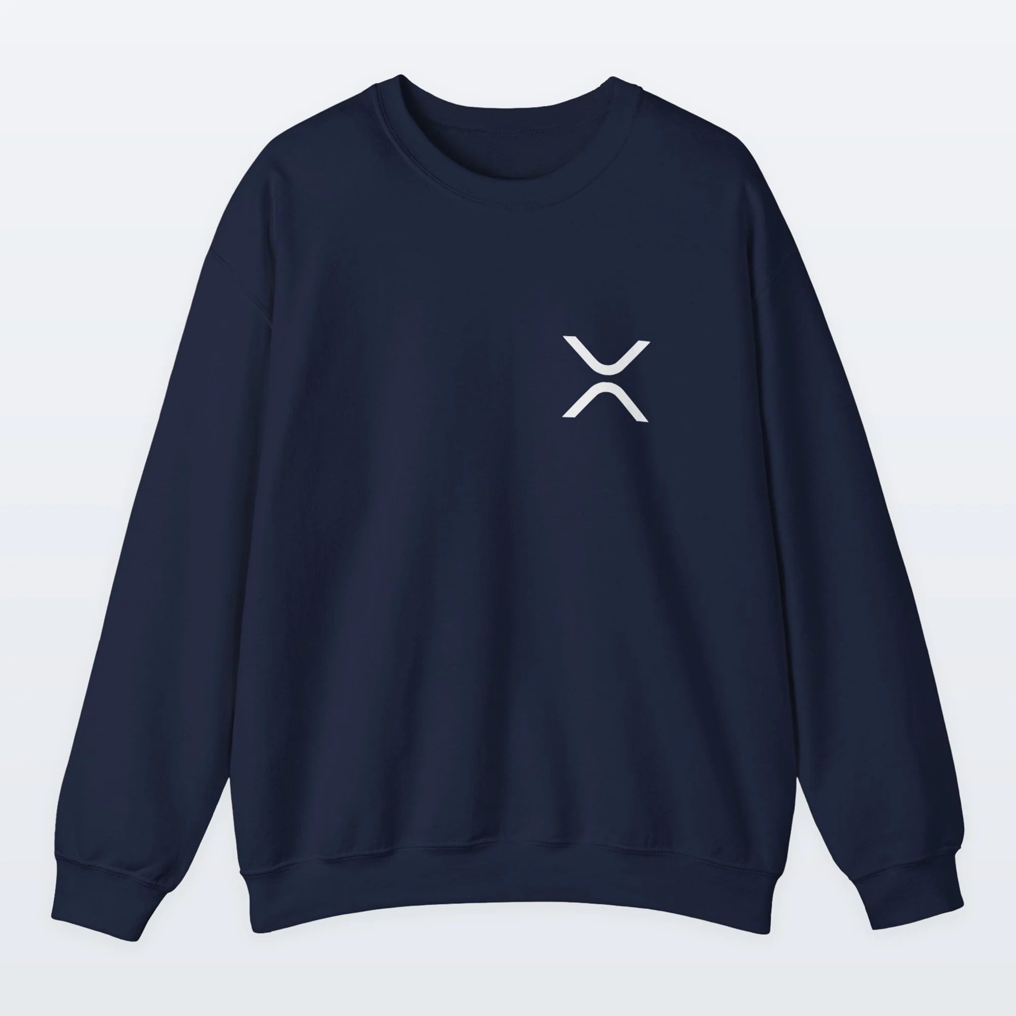 Navy XRP sweatshirt with a white XRP logo on a light gray background