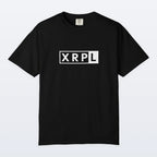 Black XRP t-shirt with 'XRPL' logo on a white background