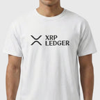Person wearing a white XRP t-shirt with XRP Ledger logo