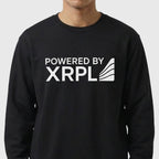 Black XRP sweatshirt with 'Powered by XRPL' text on a white background
