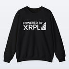 Black XRP sweatshirt with 'Powered by XRPL' text on a white background